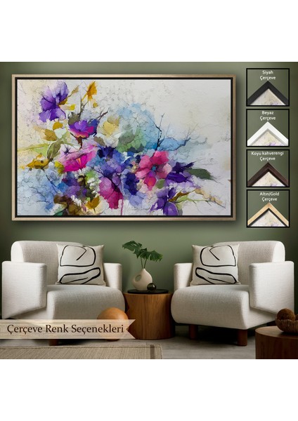 Çerçeveli Modern Sanat Soyut Çiçekler Dekoratif Kanvas Duvar TABLO-3650