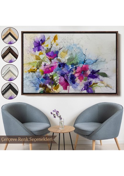 Çerçeveli Modern Sanat Soyut Çiçekler Dekoratif Kanvas Duvar TABLO-3650