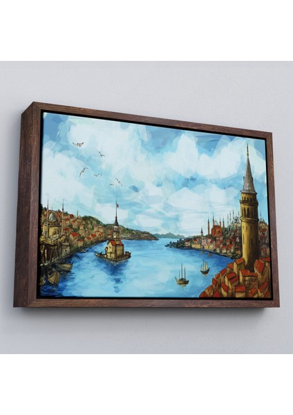 Çerçeveli Galata Kulesi Kız Kulesi ve Boğaz Manzara TABLOSU-6506