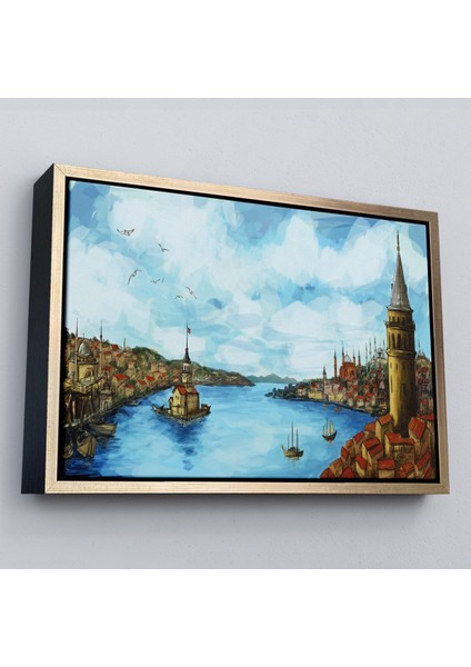 Çerçeveli Galata Kulesi Kız Kulesi ve Boğaz Manzara TABLOSU-6506 fiyatları