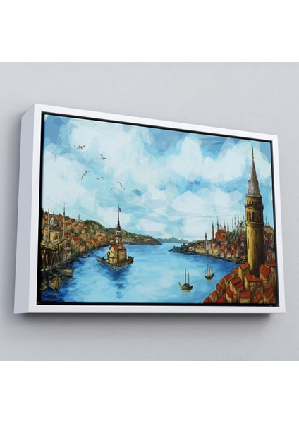 Çerçeveli Galata Kulesi Kız Kulesi ve Boğaz Manzara TABLOSU-6506 fırsatları