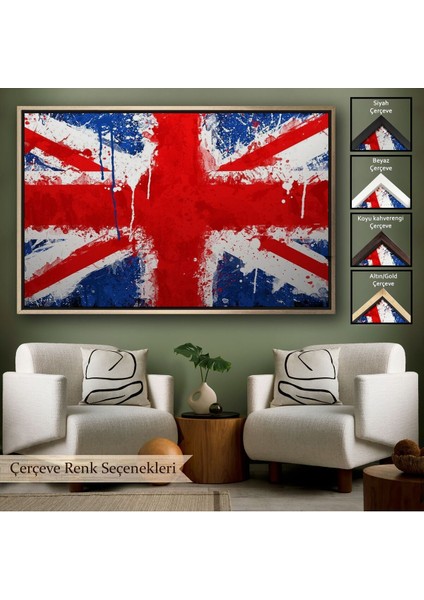 Çerçeveli Ingiltere Bayrağı Duvar Sanatı Kanvas Tablo, Ev ve Ofis DEKORU-5401