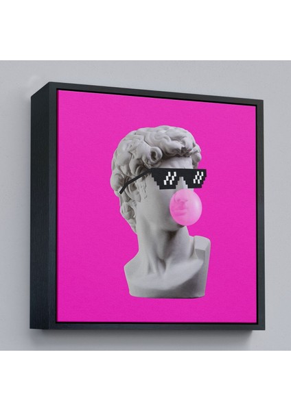 Çerçeveli Piksel Gözlüklü David'in Kafasının Alçı Heykeli Kanvas Tablo, Pop ART-5064