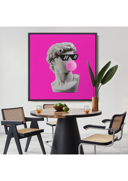 Çerçeveli Piksel Gözlüklü David'in Kafasının Alçı Heykeli Kanvas Tablo, Pop ART-5064