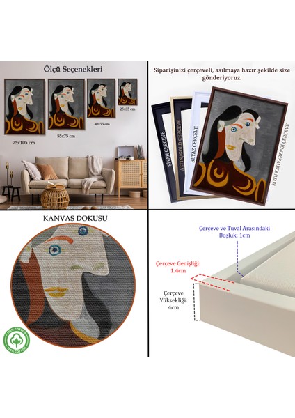 Çerçeveli Pablo Picasso - Kahverengi Elbiseli Kadının Büst TABLOSU-8086 indirimleri