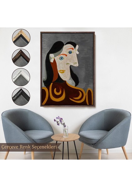 Çerçeveli Pablo Picasso - Kahverengi Elbiseli Kadının Büst TABLOSU-8086