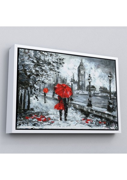 Çerçeveli Londra Sokakları Yağlıboya Görünüm Dekoratif Kanvas Duvar TABLOSU-3497