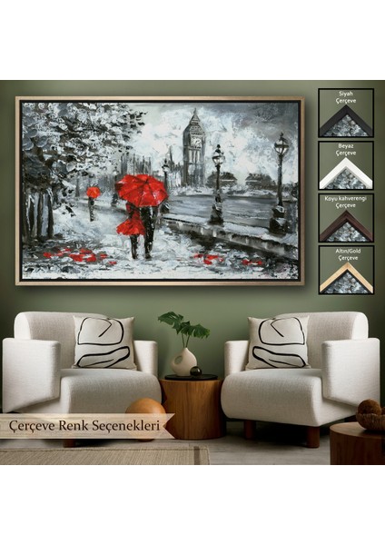 Çerçeveli Londra Sokakları Yağlıboya Görünüm Dekoratif Kanvas Duvar TABLOSU-3497
