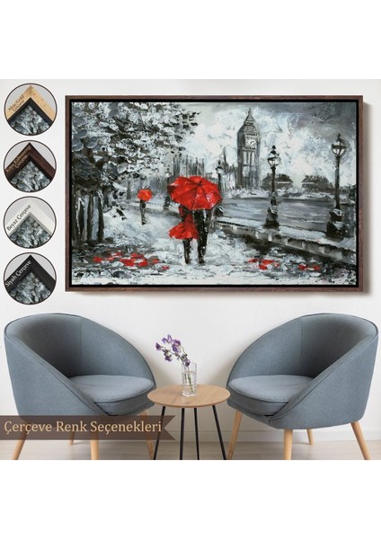 Çerçeveli Londra Sokakları Yağlıboya Görünüm Dekoratif Kanvas Duvar TABLOSU-3497