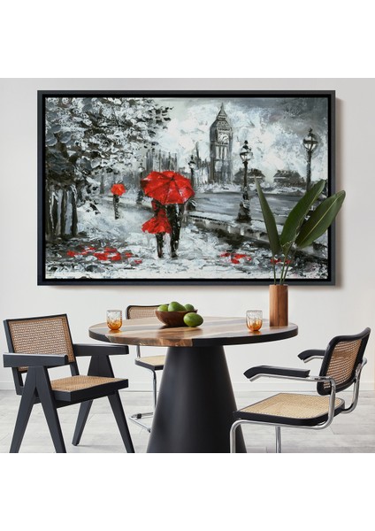 Çerçeveli Londra Sokakları Yağlıboya Görünüm Dekoratif Kanvas Duvar TABLOSU-3497