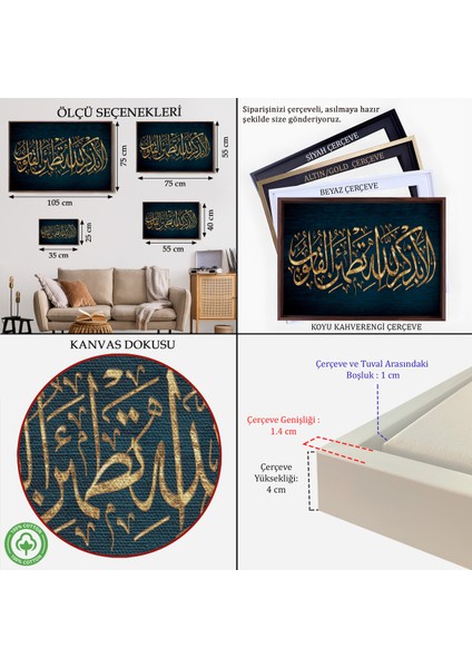 Çerçeveli Kalpler Ancak Allah'ı Anmakla Huzur Bulur (Rad Suresi 28. Ayet) Kanvas TABLO-3318 indirimleri