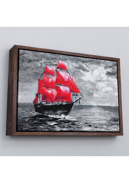 Çerçeveli Okyanustaki Kırmızı Yelkenli Duvar TABLOSU-1205