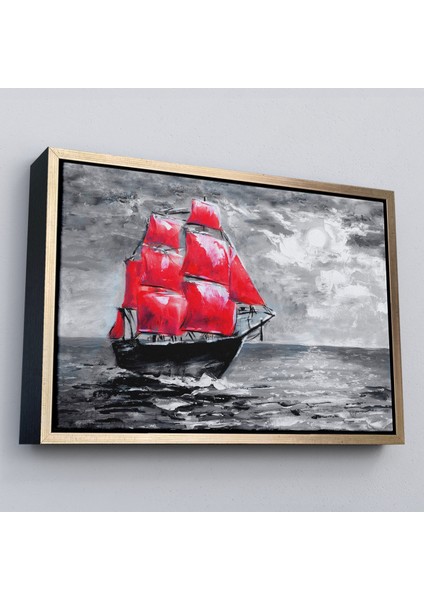 Çerçeveli Okyanustaki Kırmızı Yelkenli Duvar TABLOSU-1205 fiyatları