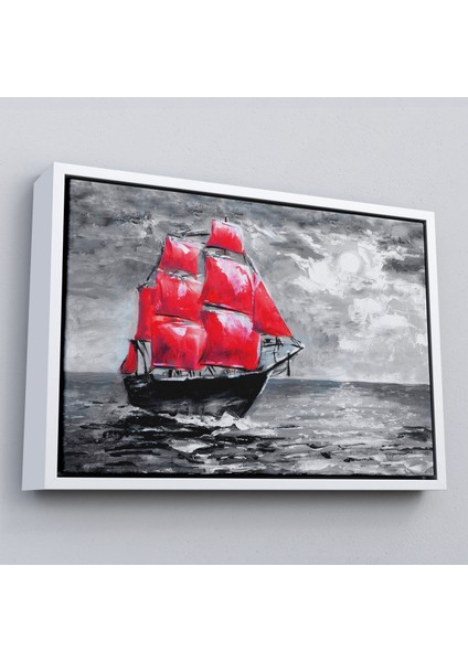 Çerçeveli Okyanustaki Kırmızı Yelkenli Duvar TABLOSU-1205 fırsatları