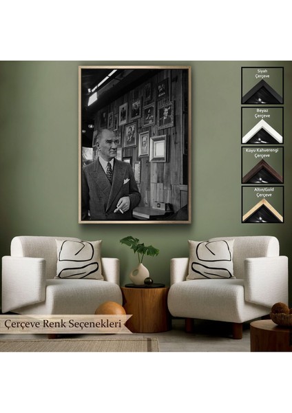 Çerçeveli Atatürk Portre Tablosu Mustafa Kemal Atatürk Dikdörtgen Dekoratif Kanvas TABLO-135