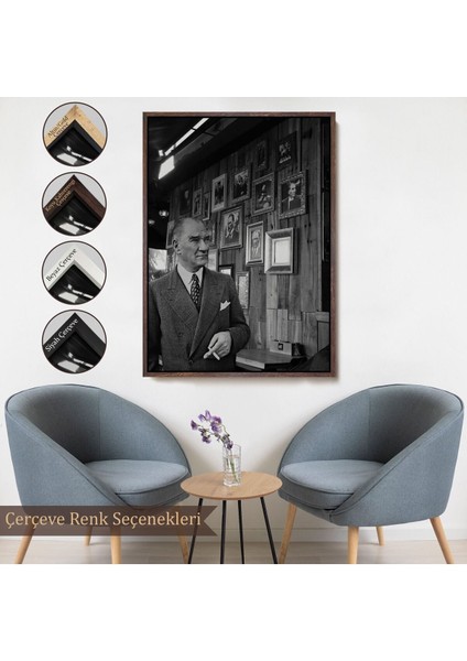Çerçeveli Atatürk Portre Tablosu Mustafa Kemal Atatürk Dikdörtgen Dekoratif Kanvas TABLO-135