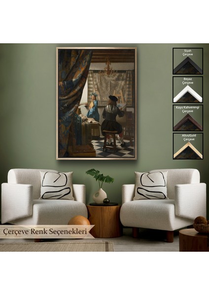 Çerçeveli Johannes Vermeer - Resim Çizme TABLOSU-7422