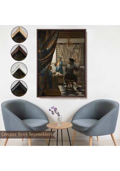 Çerçeveli Johannes Vermeer - Resim Çizme TABLOSU-7422