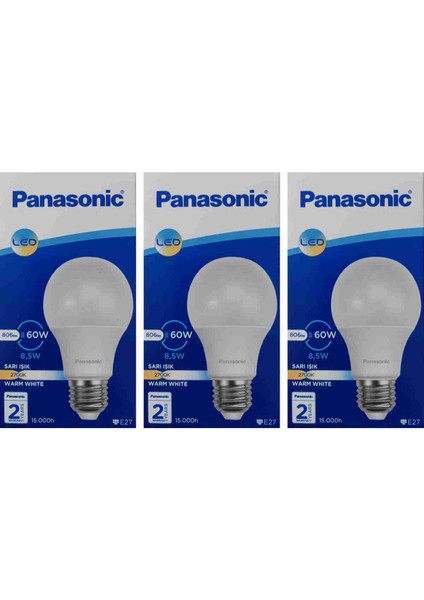 3 Adet 8.5W 2700 Kelvin Sarı Renk LED Ampül