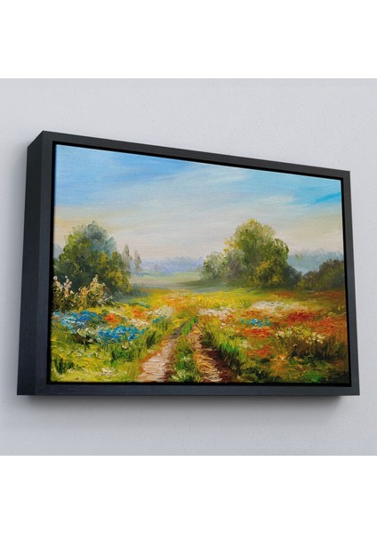 Çerçeveli Çiçek Tarlası Yağlıboya Görünümlü Duvar TABLOSU-1203 fırsatları