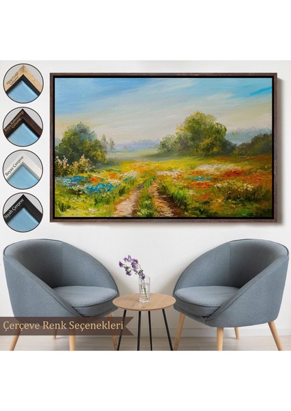 Çerçeveli Çiçek Tarlası Yağlıboya Görünümlü Duvar TABLOSU-1203