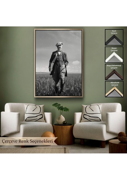 Çerçeveli Atatürk Portre Tablosu Mustafa Kemal Atatürk Dikdörtgen Dekoratif Kanvas TABLO-127