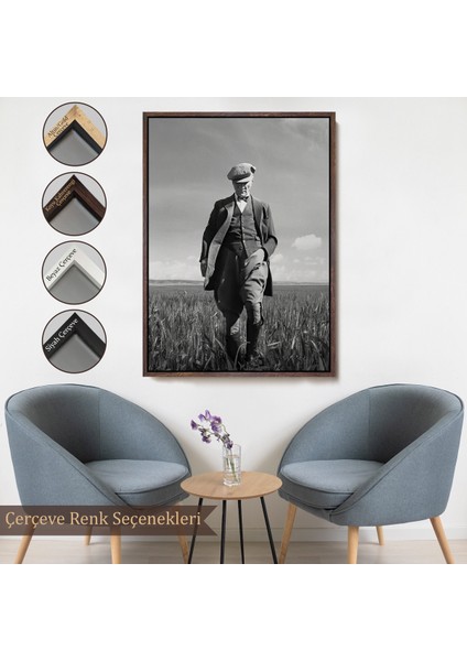 Çerçeveli Atatürk Portre Tablosu Mustafa Kemal Atatürk Dikdörtgen Dekoratif Kanvas TABLO-127