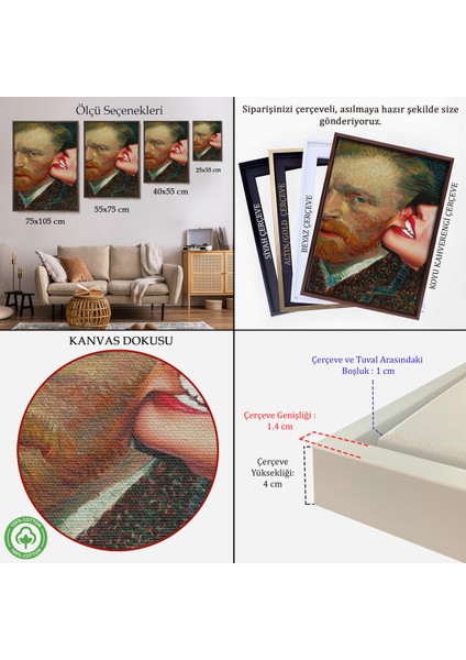 Çerçeveli Vincent Van Gogh Kulağını Isıran Kadın Pop Art TABLO-6486 indirimleri