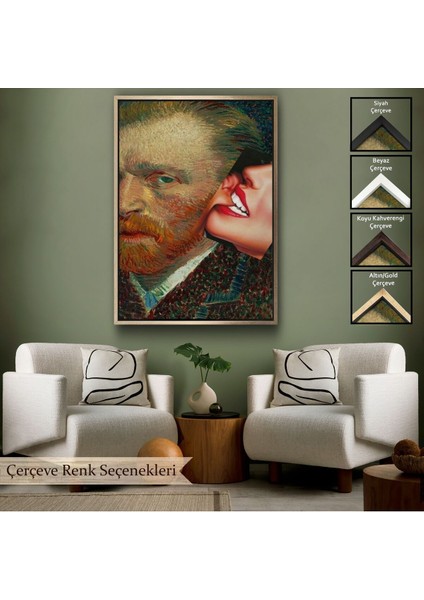 Çerçeveli Vincent Van Gogh Kulağını Isıran Kadın Pop Art TABLO-6486