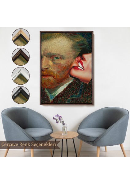 Çerçeveli Vincent Van Gogh Kulağını Isıran Kadın Pop Art TABLO-6486