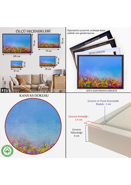 Çerçeveli Renkli Çiçekler Salon Dekoratif Kanvas Duvar TABLOSU-3479 indirimleri