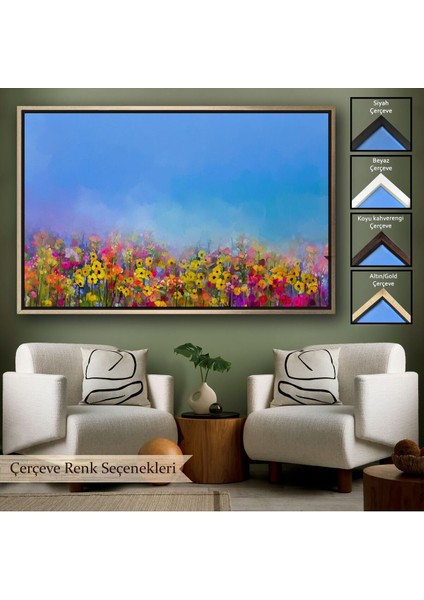 Çerçeveli Renkli Çiçekler Salon Dekoratif Kanvas Duvar TABLOSU-3479