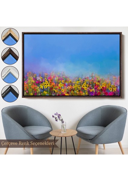 Çerçeveli Renkli Çiçekler Salon Dekoratif Kanvas Duvar TABLOSU-3479