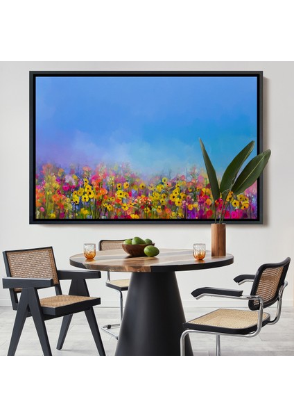 Çerçeveli Renkli Çiçekler Salon Dekoratif Kanvas Duvar TABLOSU-3479