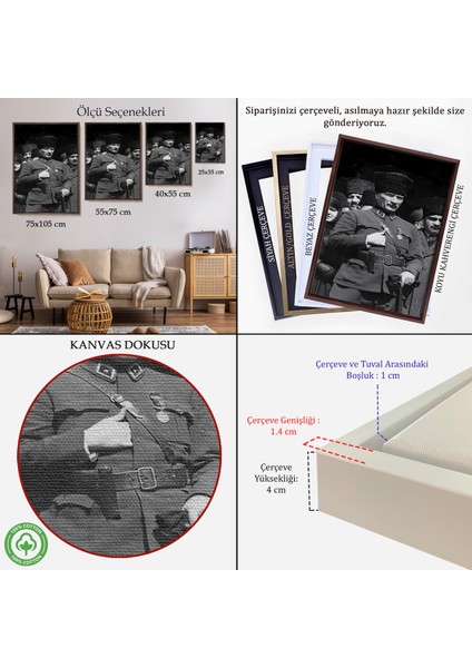 Çerçeveli Atatürk Portre Tablosu Mustafa Kemal Atatürk Dikdörtgen Dekoratif Kanvas TABLO-123 indirimleri