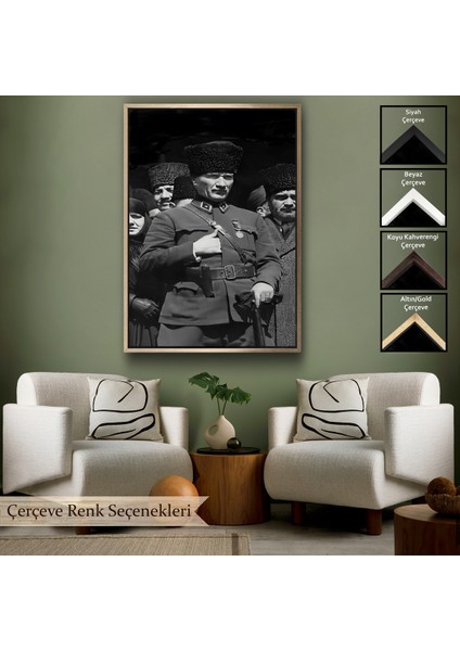 Çerçeveli Atatürk Portre Tablosu Mustafa Kemal Atatürk Dikdörtgen Dekoratif Kanvas TABLO-123