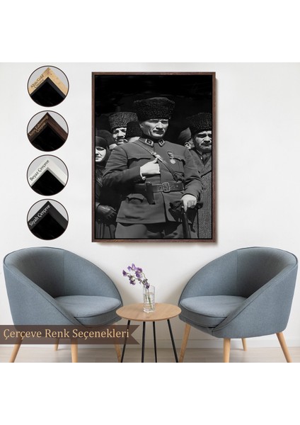 Çerçeveli Atatürk Portre Tablosu Mustafa Kemal Atatürk Dikdörtgen Dekoratif Kanvas TABLO-123