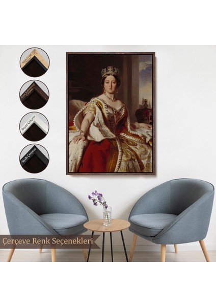 Çerçeveli Franz Xaver Winterhalter - Kraliçe Victoria Tablosu - Queen VICTORIA-8038