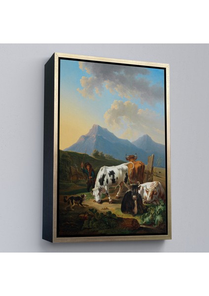Çerçeveli Johann Dallinger - Boğa ve Inekleriyle Genç Çiftçi Tablosu --8077 modelleri