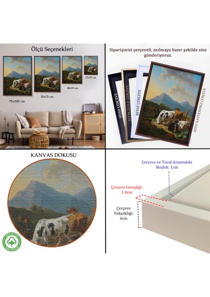 Çerçeveli Johann Dallinger - Boğa ve Inekleriyle Genç Çiftçi Tablosu --8077 indirimleri