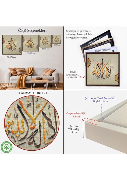 Çerçeveli Hat Sanatı Ile Arapça Elhamdülillah, Yazılı Dekoratif Kanvas TABLO-3266 indirimleri