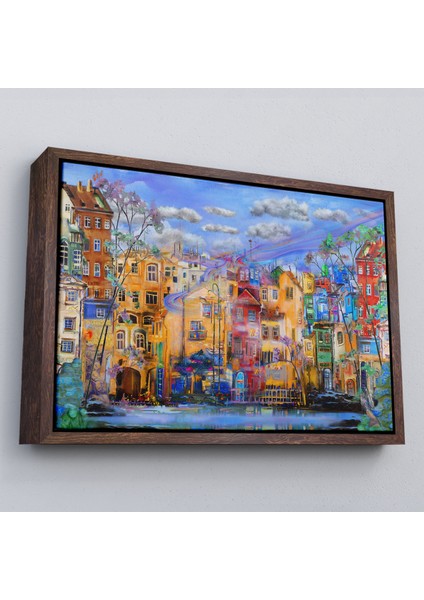 Çerçeveli Eski Avrupa Kasabası Yağlıboya Görünüm Dekoratif Kanvas TABLO-3536 fiyatları