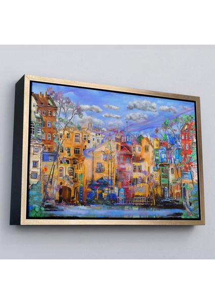 Çerçeveli Eski Avrupa Kasabası Yağlıboya Görünüm Dekoratif Kanvas TABLO-3536 modelleri