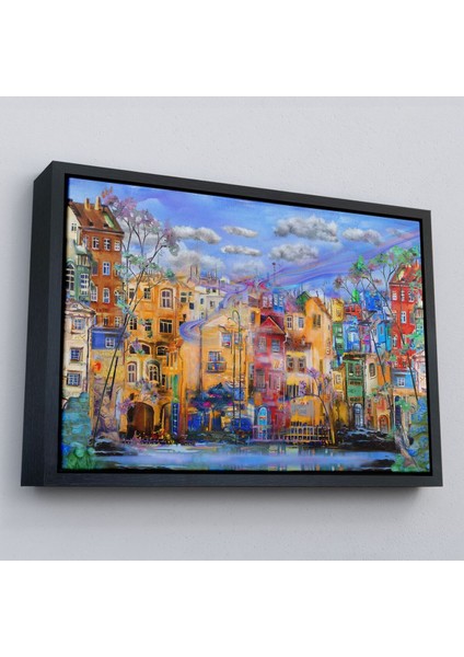 Çerçeveli Eski Avrupa Kasabası Yağlıboya Görünüm Dekoratif Kanvas TABLO-3536 fırsatları
