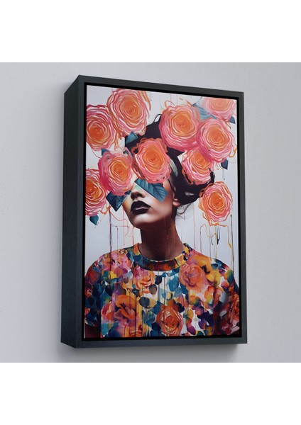 Çerçeveli Çiçek Başlı Soyut Kadın TABLOSU-8009