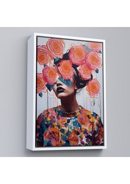 Çerçeveli Çiçek Başlı Soyut Kadın TABLOSU-8009 fırsatları