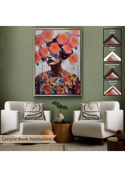 Çerçeveli Çiçek Başlı Soyut Kadın TABLOSU-8009