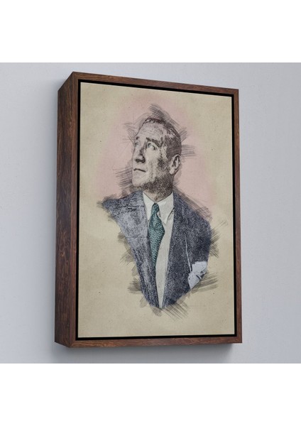 Çerçeveli Mustafa Kemal Atatürk'ün Kalem Eskizi Portre Çizimi Dekoratif Kanvas Tablo-80