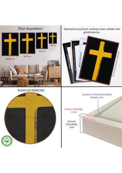 Çerçeveli Sarı Haç Tablosu - CROSS-8105 indirimleri