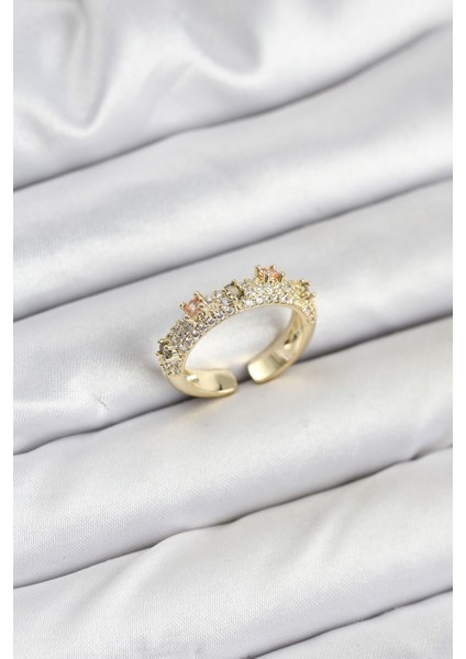 Pirinç Gold Renk Zirkon Taşlı Vintage Kadın Yüzük - TJ-BYK3832
